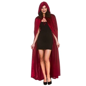 Brushed Velvet Hooded Cape - Dark Red