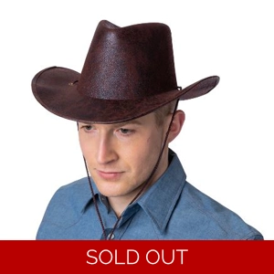 Texan Cowboy Hat - Brown Aged Faux Leather