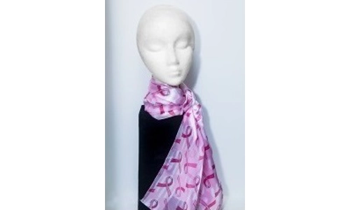 Scarf, "Breast Cancer Awareness" - White with Flared Pink Ribbons