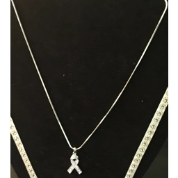 Necklace, Clear Rhinestone Ribbon Pendant- 16