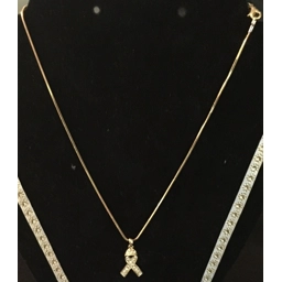 Necklace, Clear Rhinestone Ribbon Pendant- 16