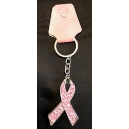 Key Chain, Pink Ribbon Silver Plated