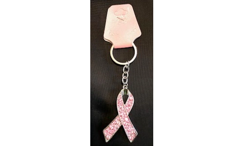 Key Chain, Pink Ribbon Silver Plated