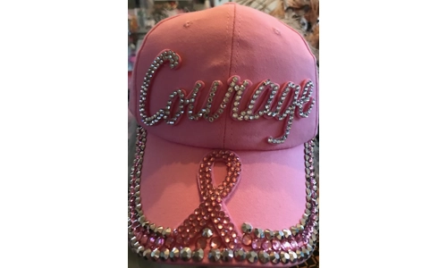 Cap, Pink "Courage" Ribbon Bling