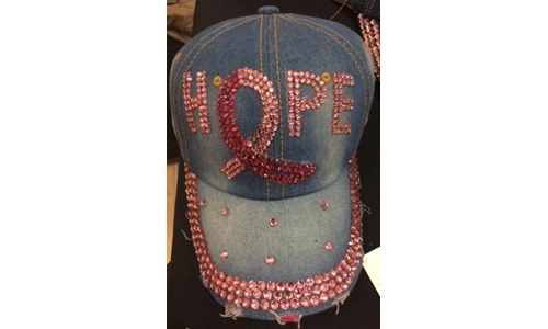 Cap, Bling Hope Pink Ribbon Light Denim Baseball Cap
