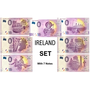 Irish 0 Euro Souvenir Banknote SET with 7 Notes