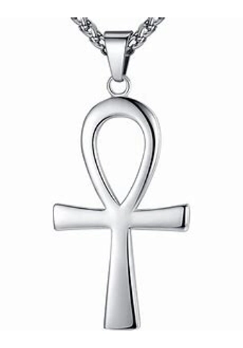 Stainless Steel Large Coptic Ankh Cross Religious Pendant Necklace