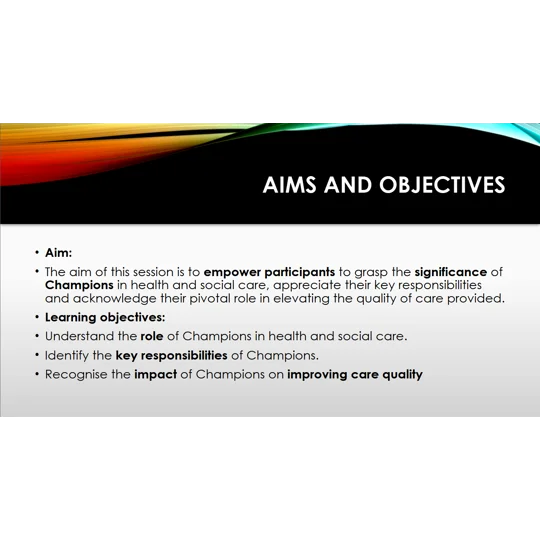 Champions in Health and Social Care Settings Training Resources