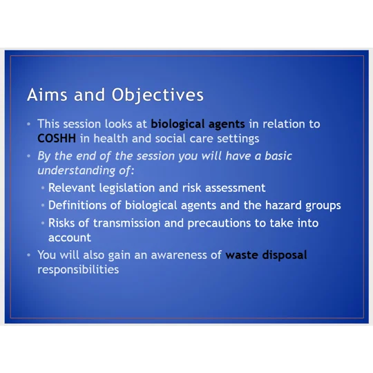 COSHH Biological Agents Training Resources