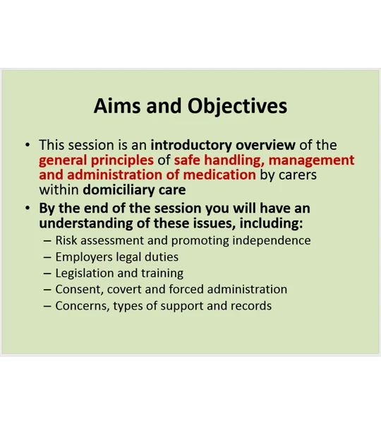 Medication Domiciliary Care Training Resources