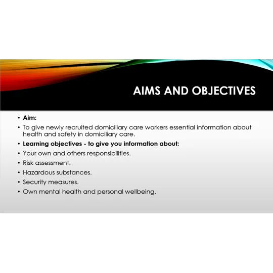 Induction - Domiciliary Care - Health and Safety Training Resources