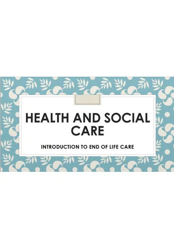 End of Life Care Introduction to EOLC Training Resources
