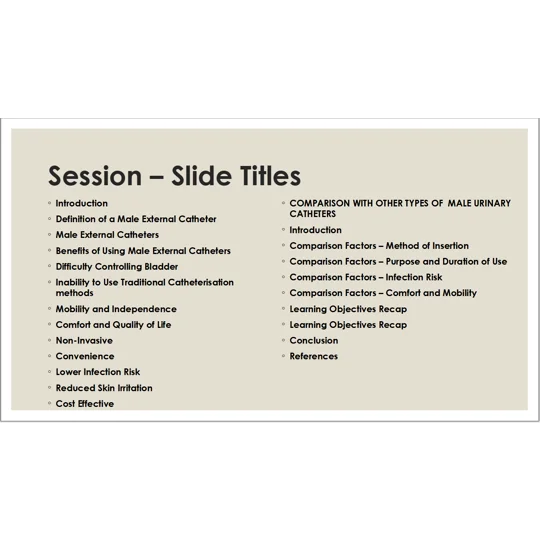 Male External Catheters Awareness Training Resources