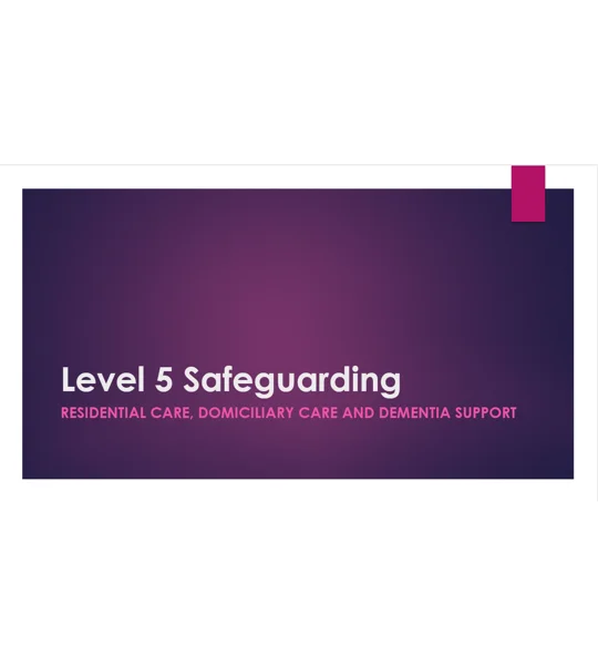 Safeguarding Residential, Domiciliary and Dementia Settings Level 5 Training Resources