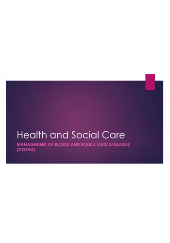 COSHH Management of Blood and Bodily Fluid Spillages Training Resources