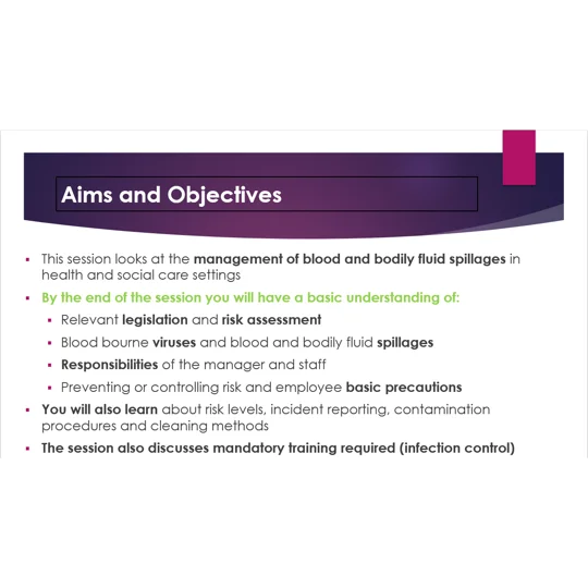 COSHH Management of Blood and Bodily Fluid Spillages Training Resources