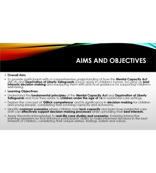 Mental Capacity and Best Interests Awareness Children's Residential Care Training Resources