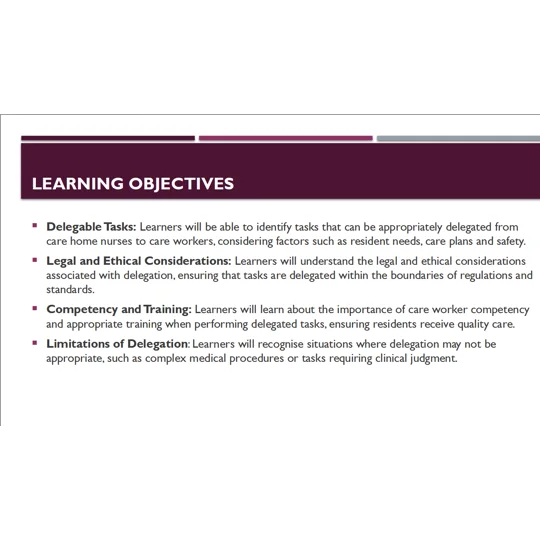 Role of the Nurse Delegation of Responsibilities Residential Care Training Resources