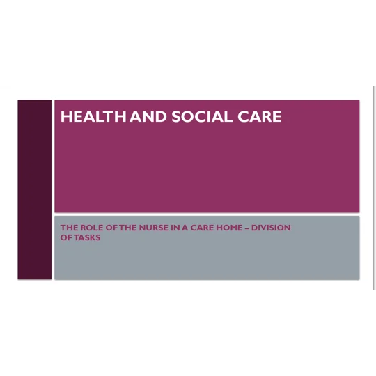 Role of the Nurse Division of Tasks Residential Care Training Resources