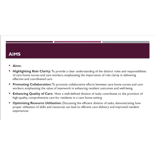 Role of the Nurse Division of Tasks Residential Care Training Resources