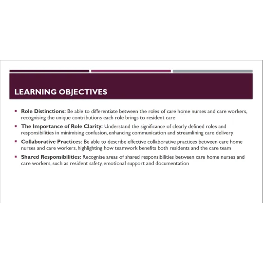 Role of the Nurse Division of Tasks Residential Care Training Resources