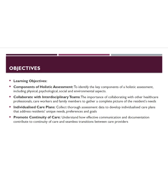 Role of the Nurse Conducting Initial Assessments Residential Care Training Resources