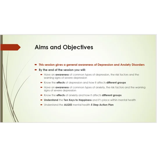 Depression and Anxiety Disorders and ALGEE (PFA) Training Resources
