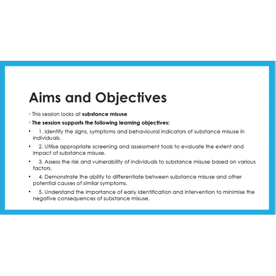 Drugs and Alcohol Recognising Substance Abuse Training Resources