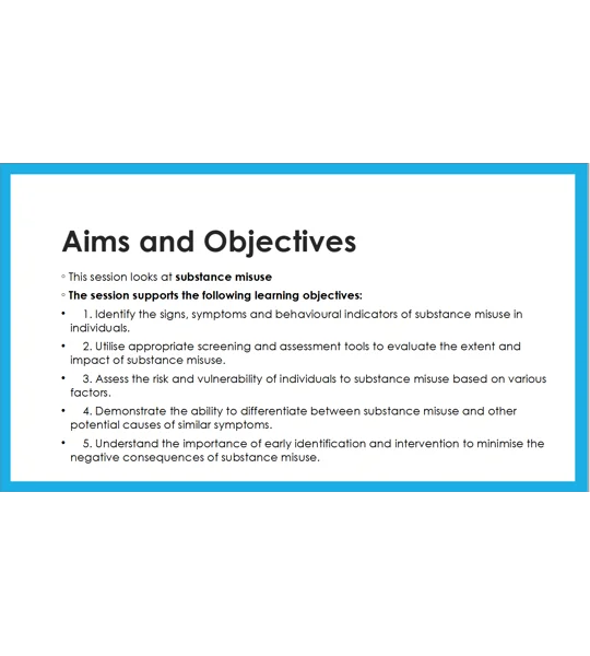 Drugs and Alcohol Recognising Substance Abuse Training Resources