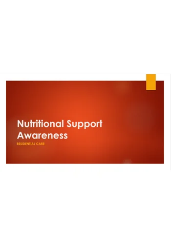 Nutritional Support Awareness Residential Care Training Resources