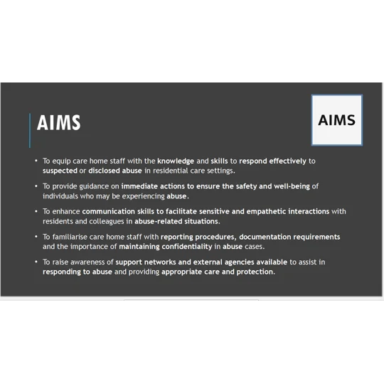 Safeguarding Adults Responding to Disclosed or Suspected Abuse Residential Care Training Resources