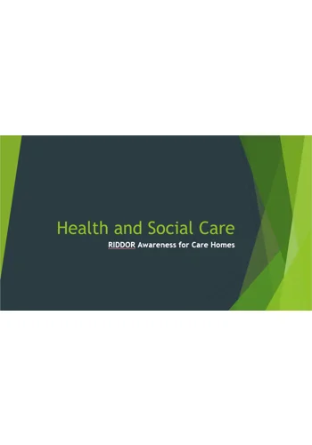RIDDOR Awareness Residential Care Training Resources