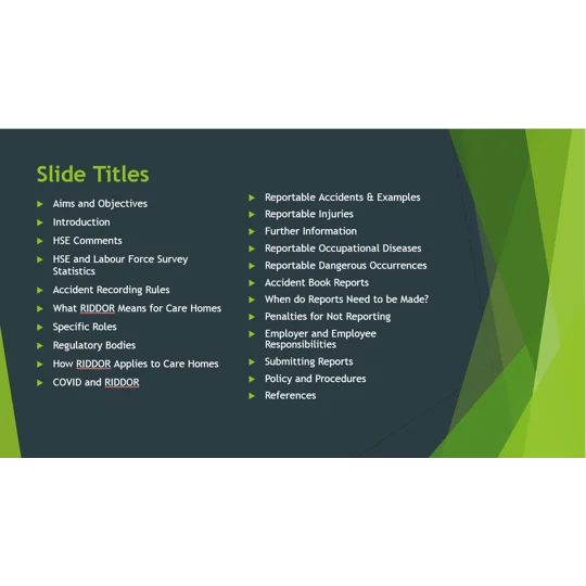 RIDDOR Awareness Residential Care Training Resources