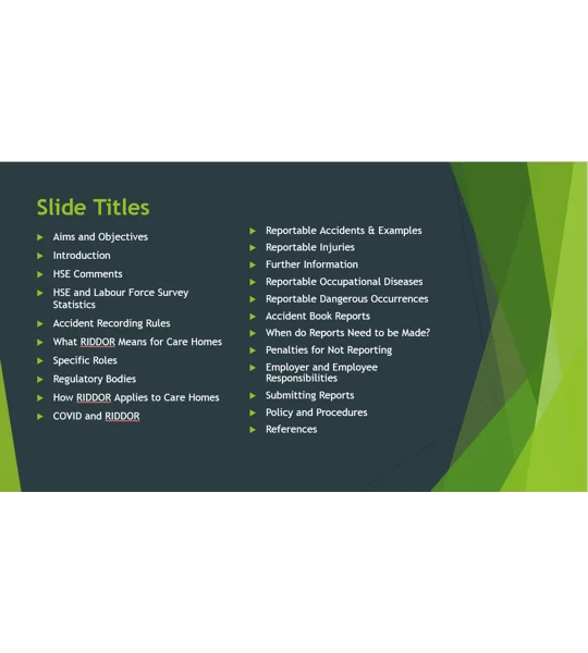 RIDDOR Awareness Residential Care Training Resources