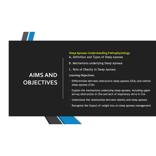 Sleep Apnoea Pathophysiology, Mechanisms, Role of Obesity Training Resources