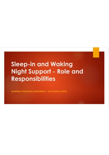 Learning Disabilities Sleep In and Waking Night Support Awareness Training Resources