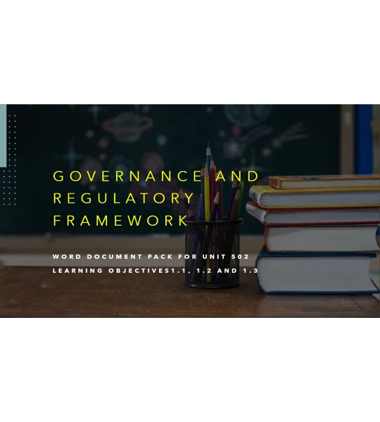 Governance and Regulatory Framework Unit 502 LO1 Training Resources