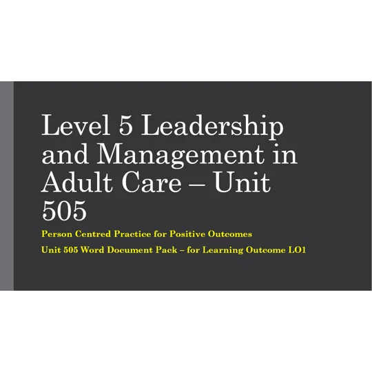 Person Centred Practice for Positive Outcomes Unit 505 LO1 Training Resources