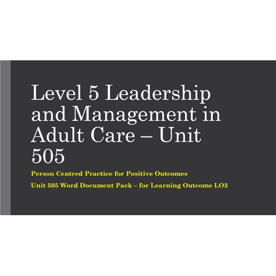 Person Centred Practice for Positive Outcomes Unit 505 LO3 Training Resources