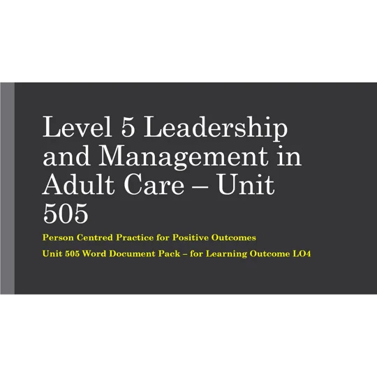 Person Centred Practice for Positive Outcomes Unit 505 LO4 Training Resources