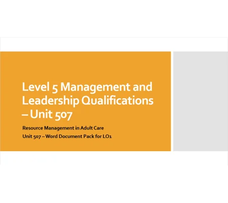 Resource Management in Adult Care Unit 507 LO1 Training Resources