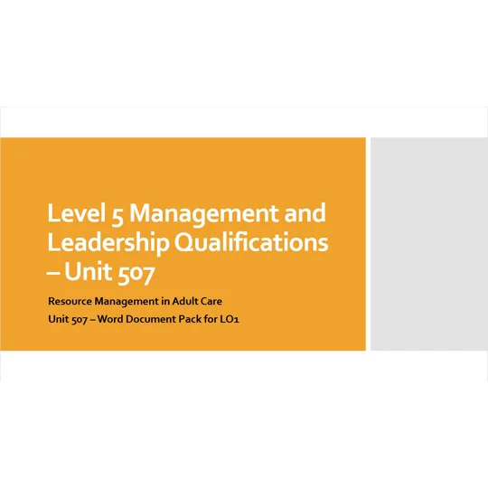 Resource Management in Adult Care Unit 507 LO1 Training Resources