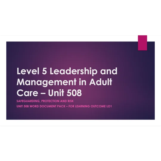 Safeguarding Protection and Risk Unit 508 LO1 Training Resources