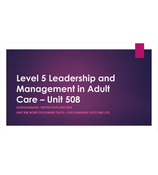 Safeguarding Protection and Risk Unit 508 LO2 Training Resources