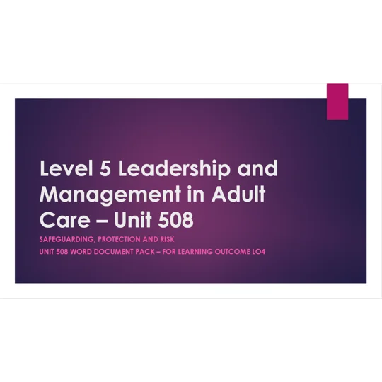 Safeguarding Protection and Risk Unit 508 LO4 Training Resources