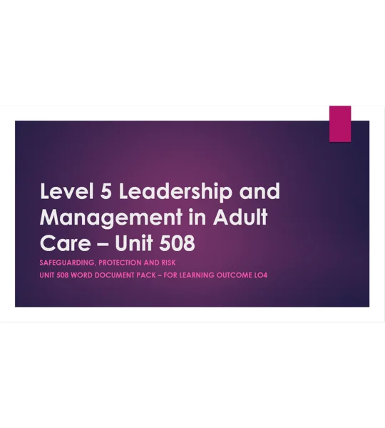 Safeguarding Protection and Risk Unit 508 LO4 Training Resources