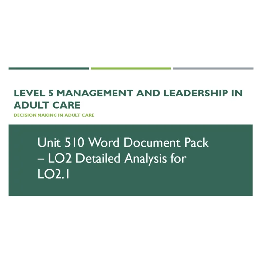 Decision Making in Adult Care Unit 510 LO2.1 Training Resources