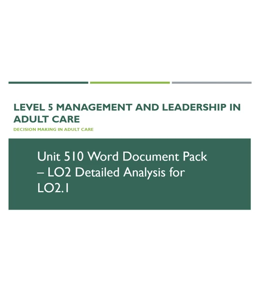 Decision Making in Adult Care Unit 510 LO2.1 Training Resources