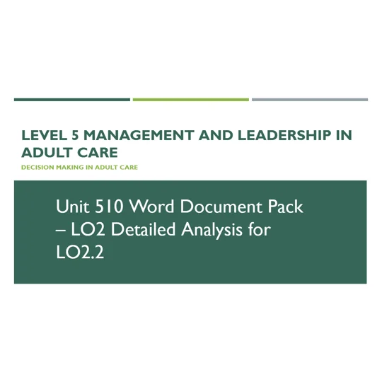 Decision Making in Adult Care Unit 510 LO2.2 Training Resources