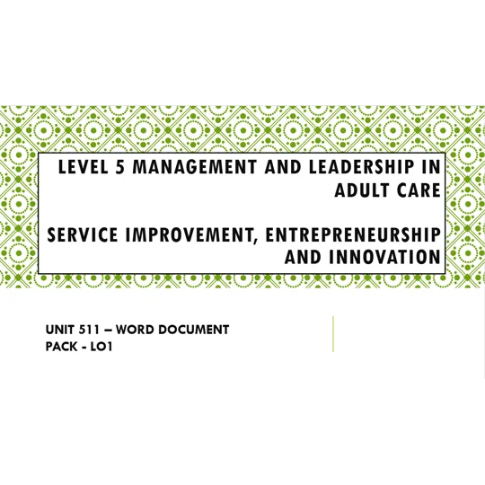 Service Improvement Entrepreneurship and Innovation Unit 511 LO1 Training Resources